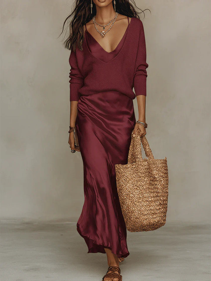 Elena | Satin midi dress with jumper
