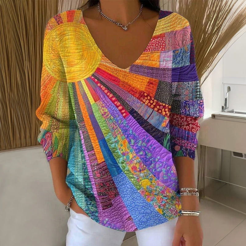 Solana | Vintage Multicolour V-Neck T-Shirt