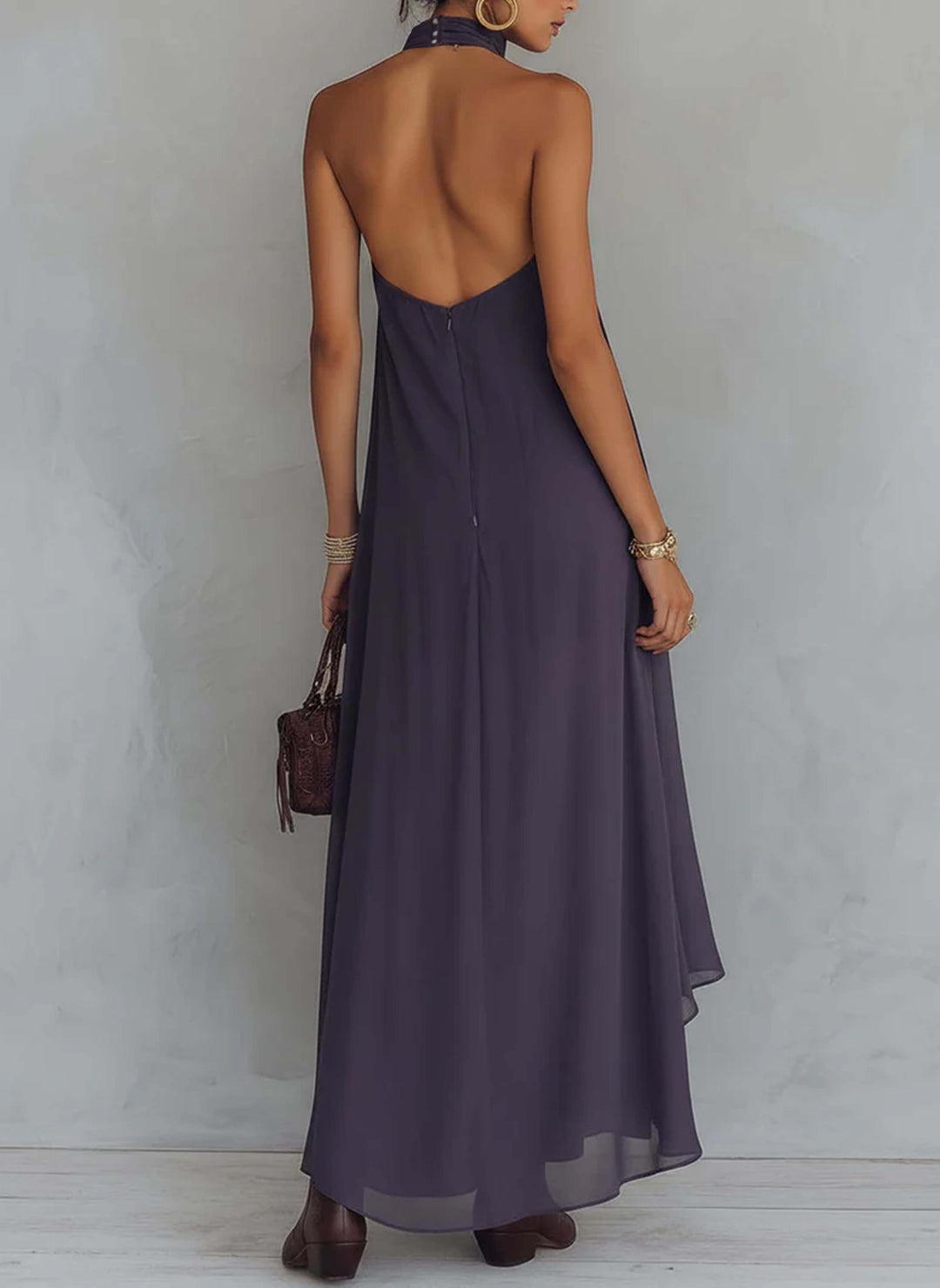 Lavender Purple Chiffon Maxi Dress Vintage Baroque Embroidered