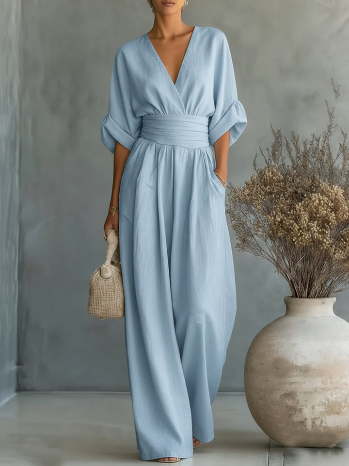 Aoife - jumpsuit with V-neck & high waist