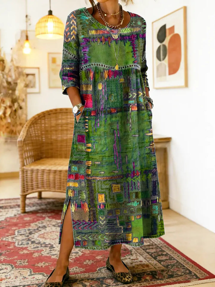 Lisa | Denim dress with ethnic patchwork