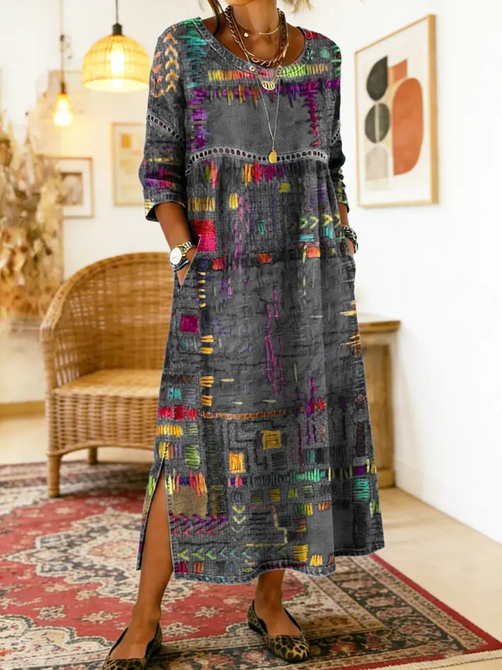 Lisa | Denim dress with ethnic patchwork