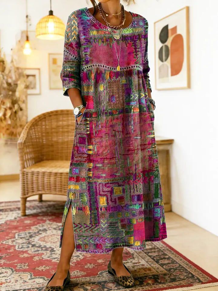 Lisa | Denim dress with ethnic patchwork