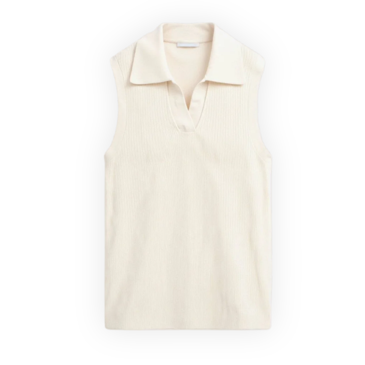 LS | Women Sleeveless Collared Ribbed Top