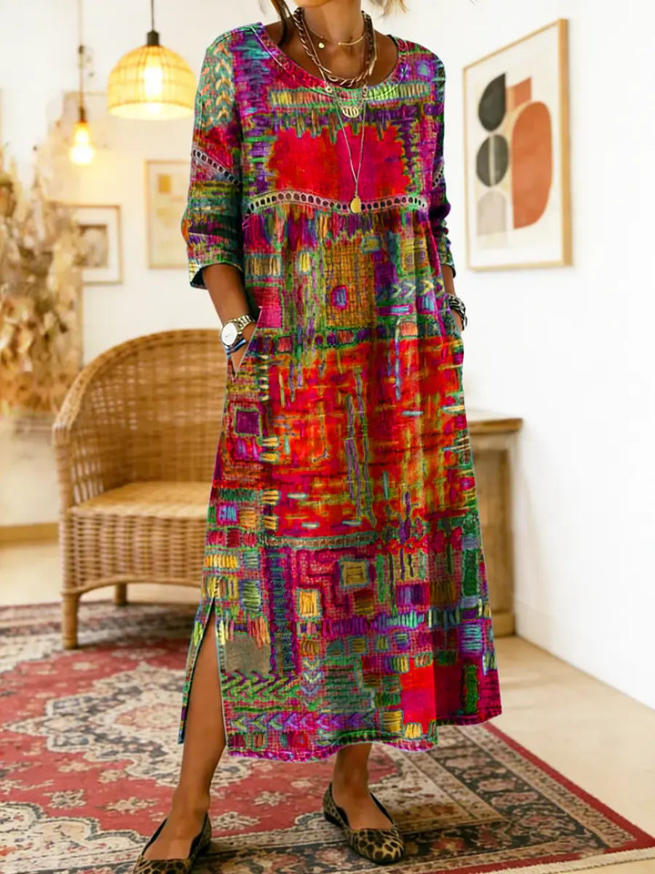 Lisa | Denim dress with ethnic patchwork