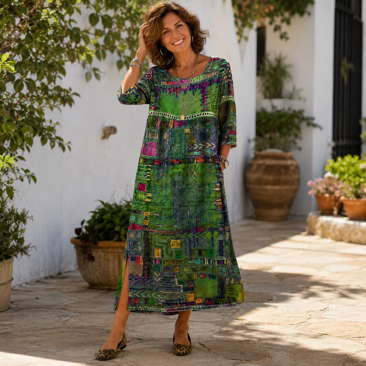 Lisa | Denim dress with ethnic patchwork