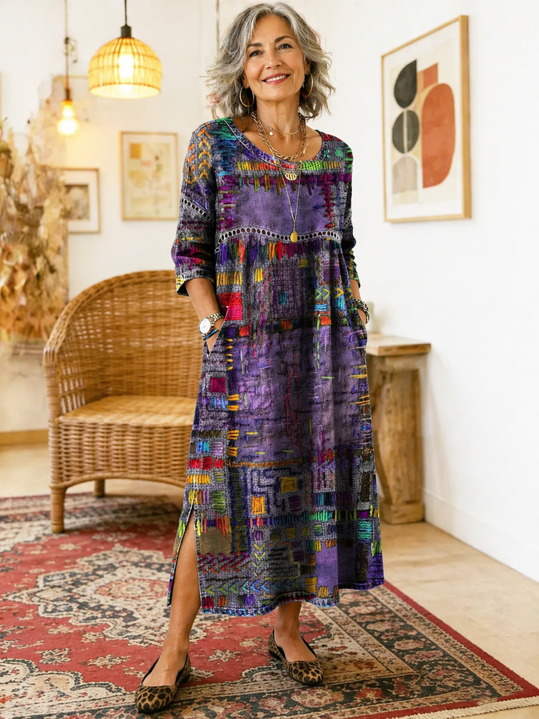 Lisa | Denim dress with ethnic patchwork
