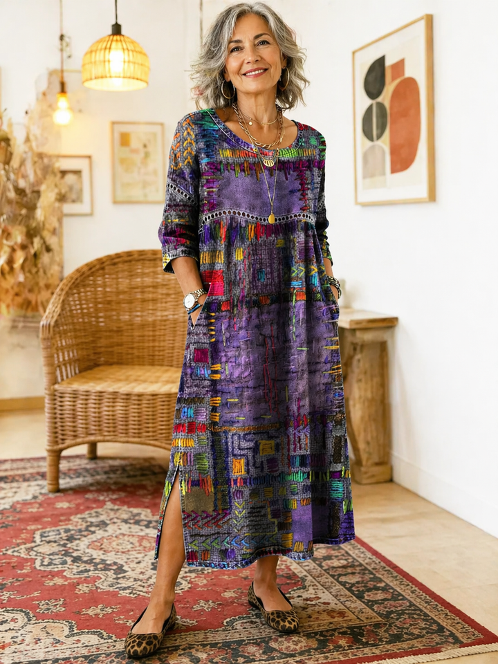 Lisa | Denim dress with ethnic patchwork