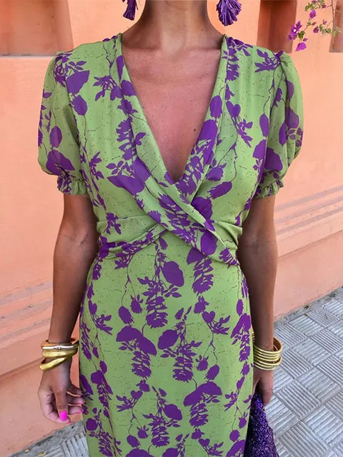 Vela | Midi Dress with Twisted Print