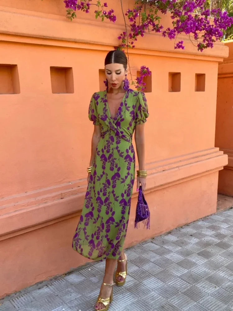 Vela | Midi Dress with Twisted Print