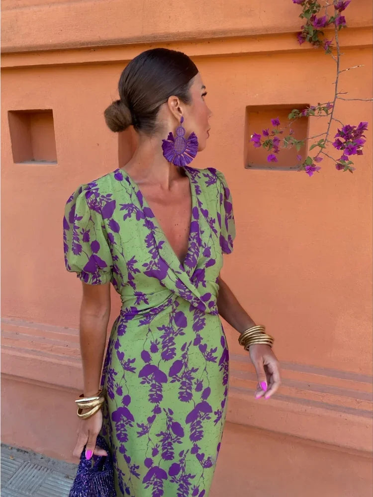 Vela | Midi Dress with Twisted Print