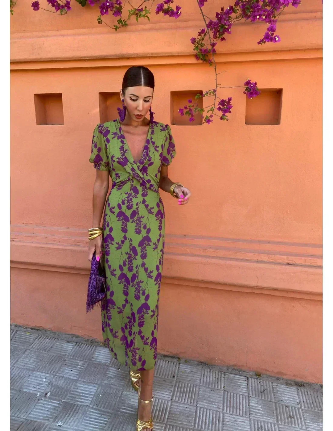 Vela | Midi Dress with Twisted Print
