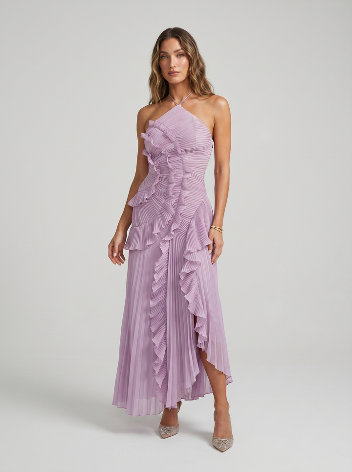 Isabella | Pleated Maxi Dress with Ruffles