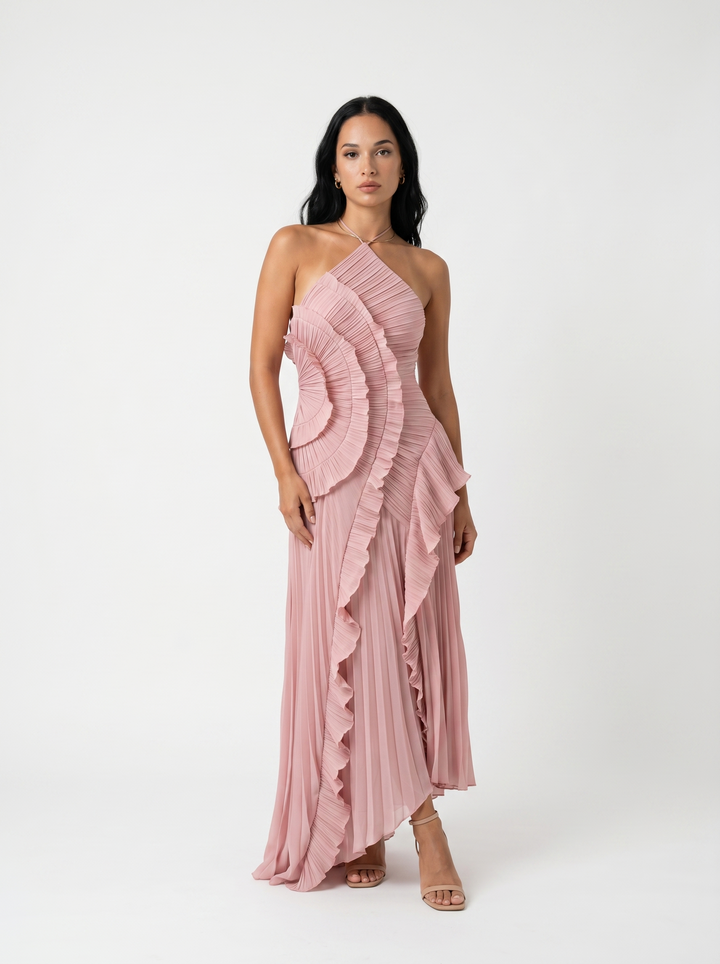 Isabella | Pleated Maxi Dress with Ruffles