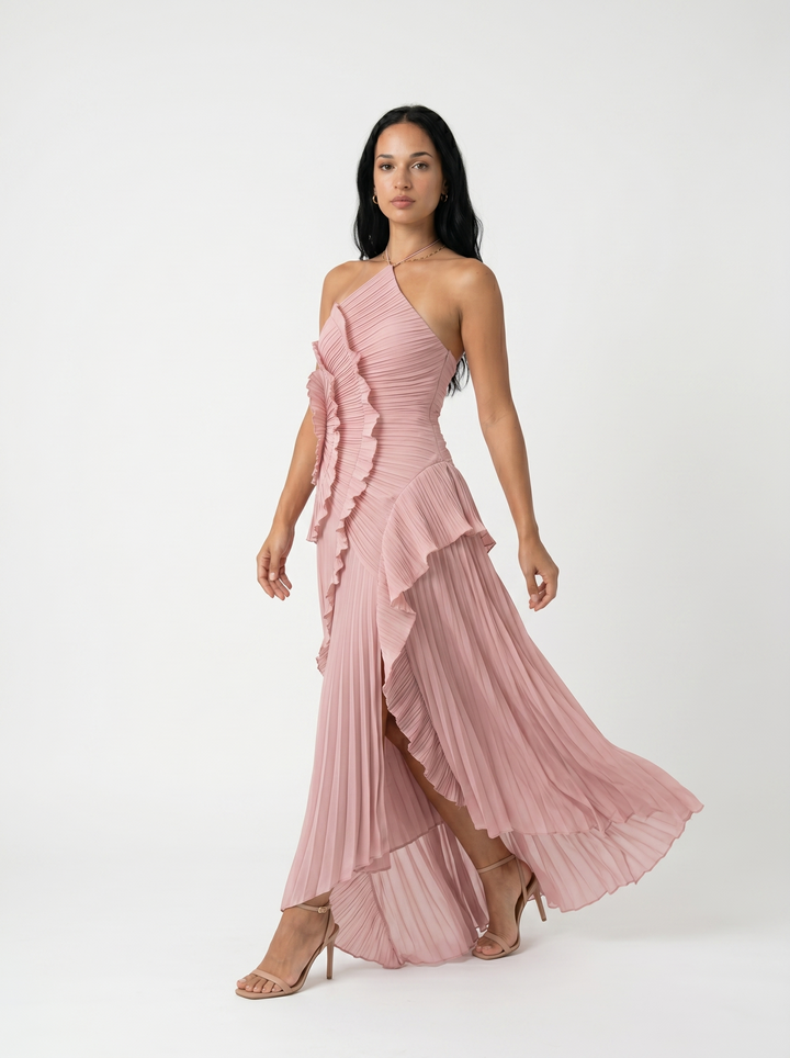 Isabella | Pleated Maxi Dress with Ruffles