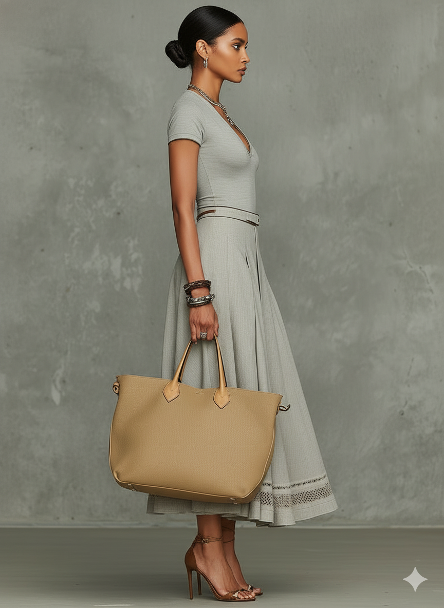 Gray V-Neck T-shirts And Midi Skirt Set