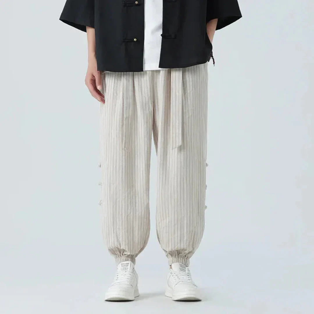 LS | Kyoto Striped Cotton-Linen Jogger Pants