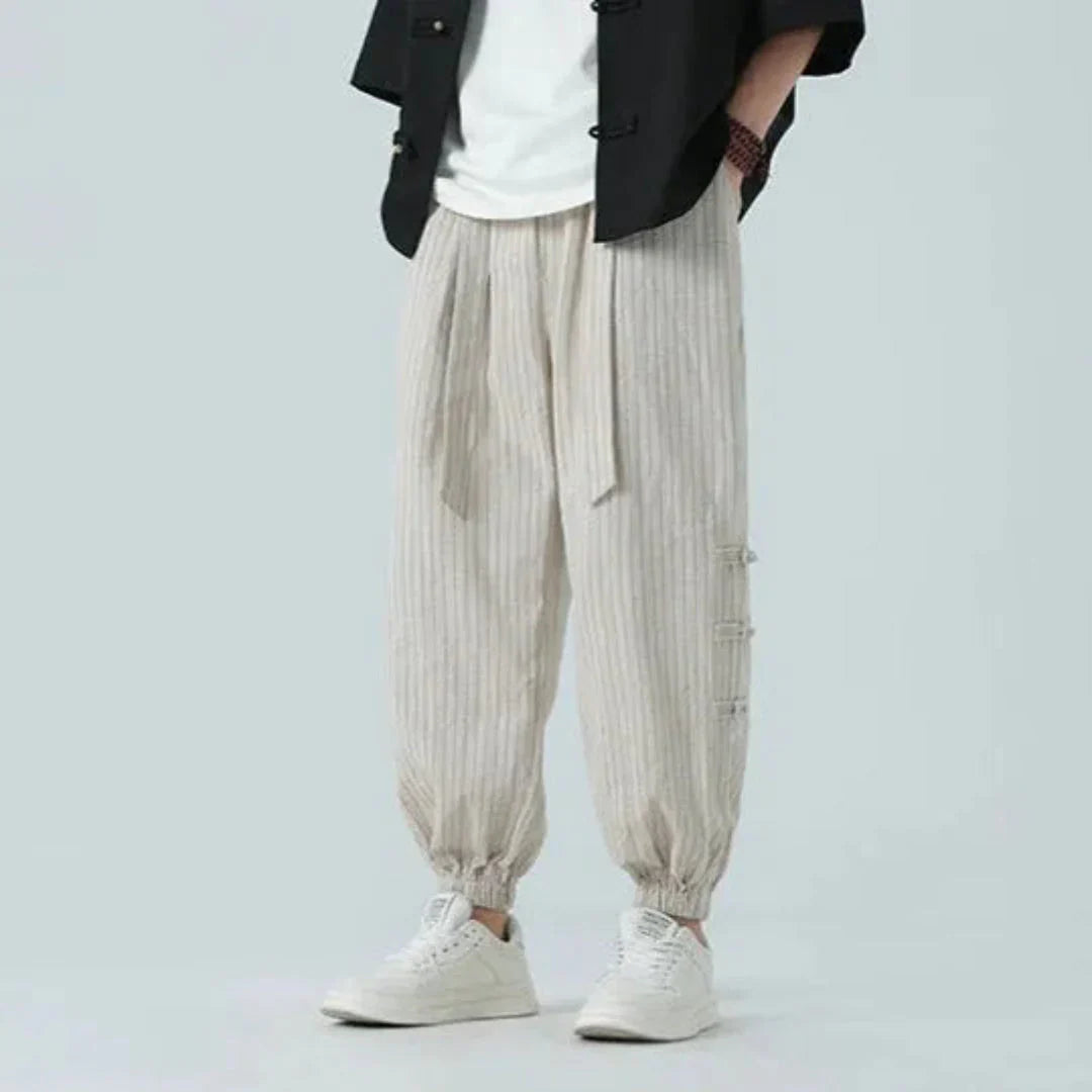 LS | Kyoto Striped Cotton-Linen Jogger Pants