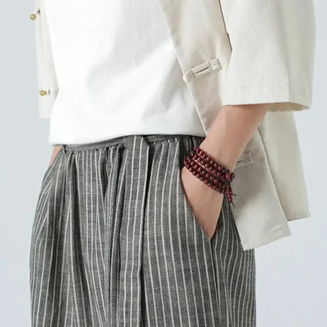 LS | Kyoto Striped Cotton-Linen Jogger Pants