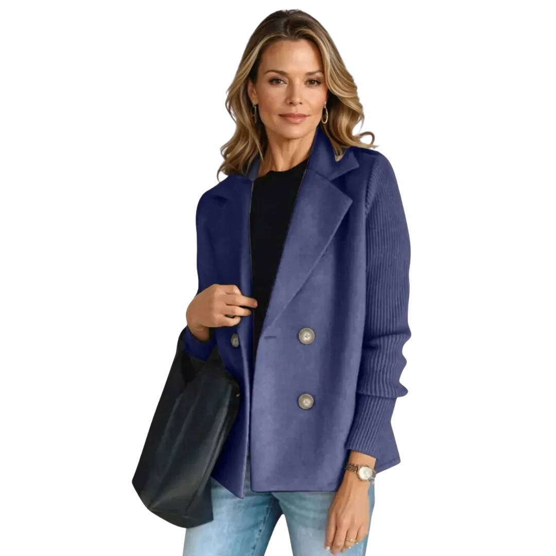 LS | Averie Women’s Rib-Sleeve Double-Breasted Sweater Blazer