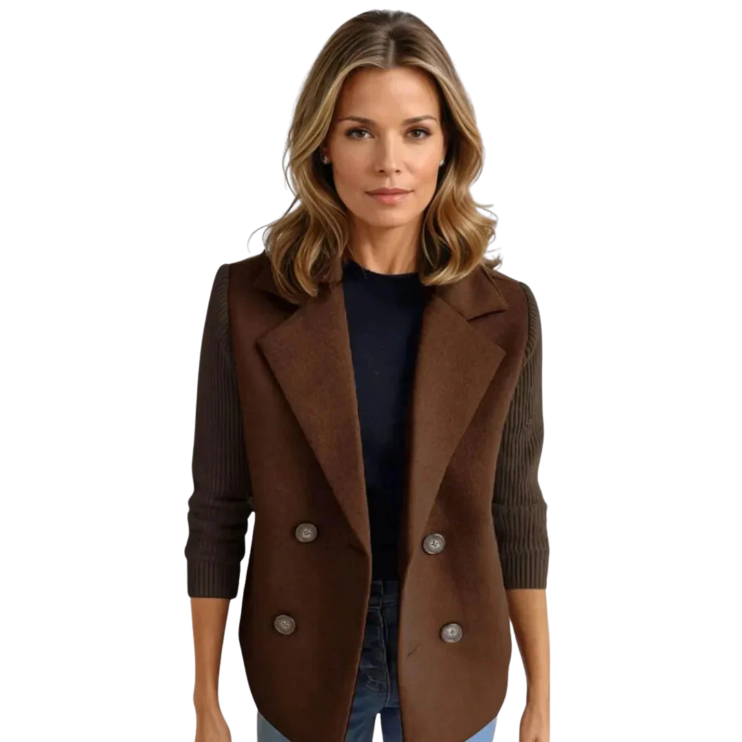 LS | Averie Women’s Rib-Sleeve Double-Breasted Sweater Blazer