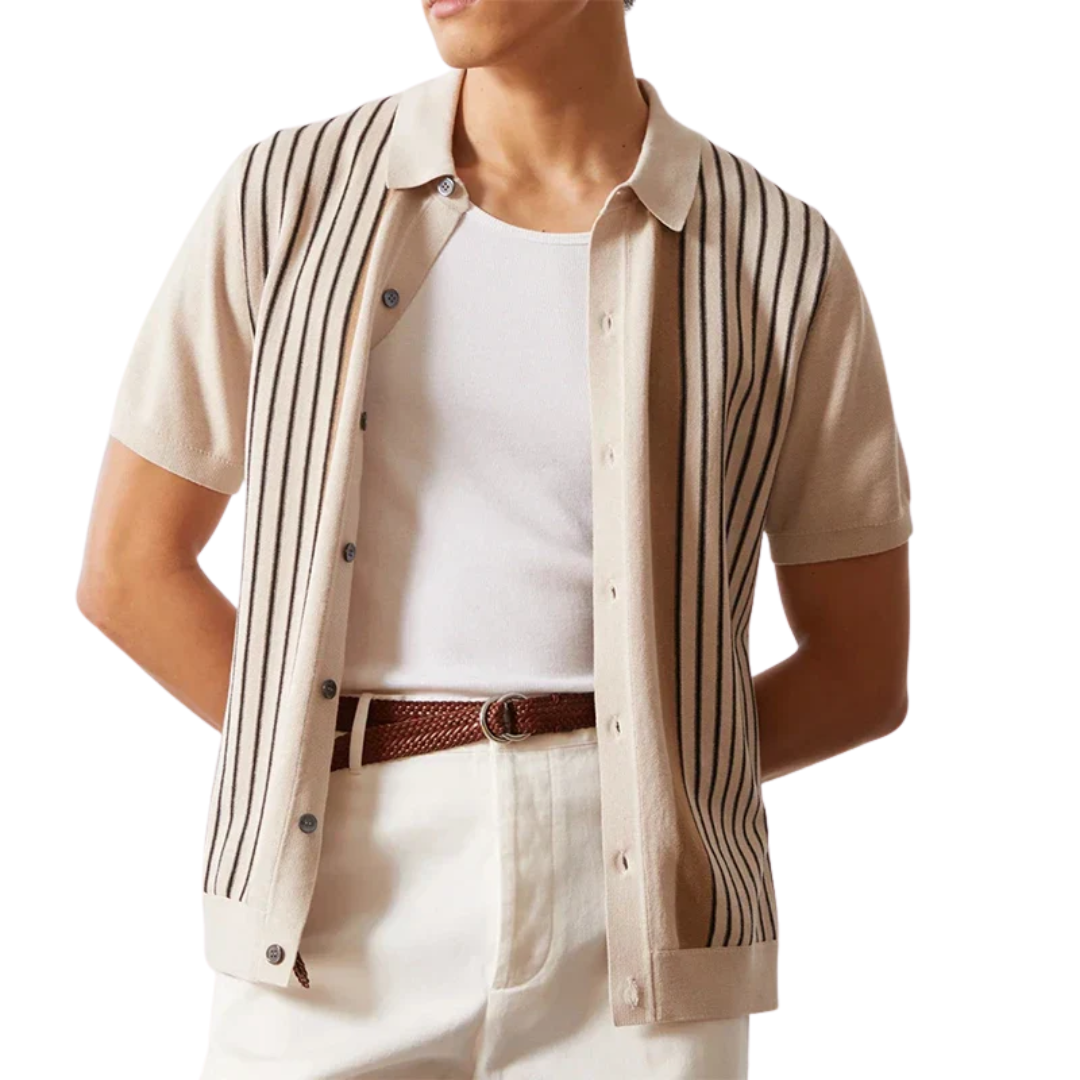 LS | Button-Up Striped Polo Shirt