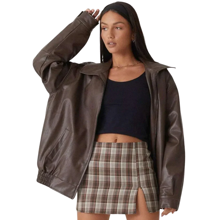 LS | Tanya Oversized Faux Leather Full-Zip Jacket