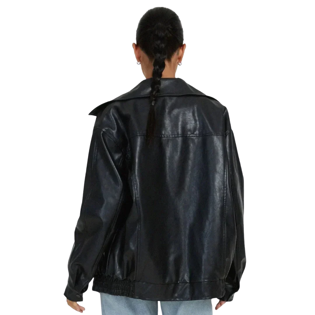 LS | Tanya Oversized Faux Leather Full-Zip Jacket