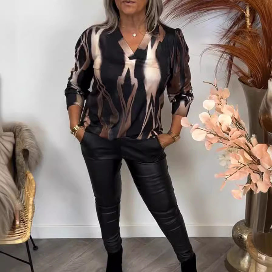 LS | Women Abstract Print V Neck Top