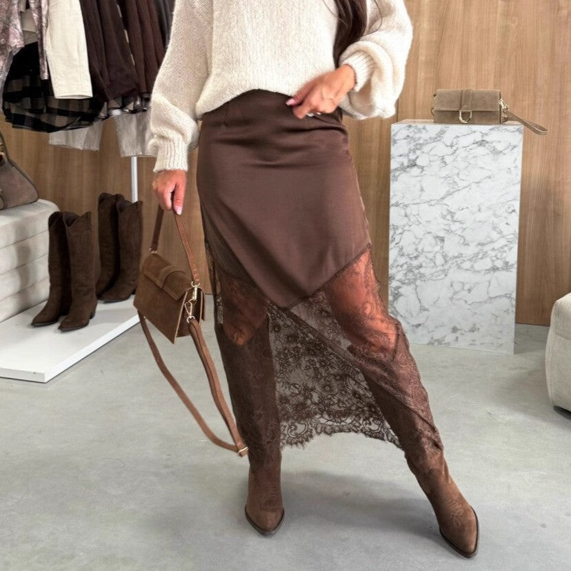 LS | Women Asymmetric Lace Detail Skirt