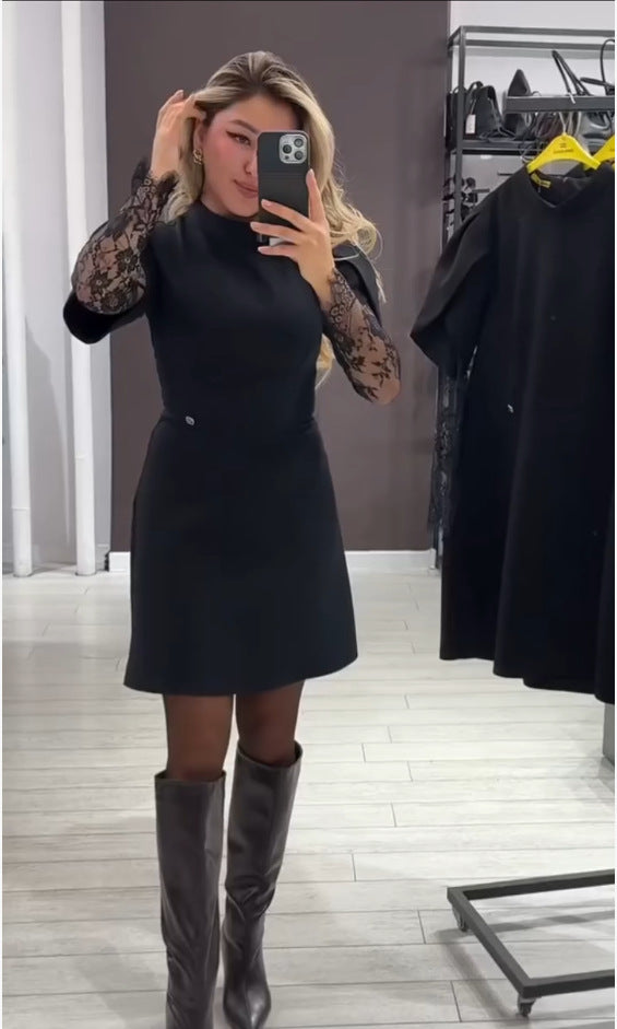 LS | Women Black Lace Sleeve Dress