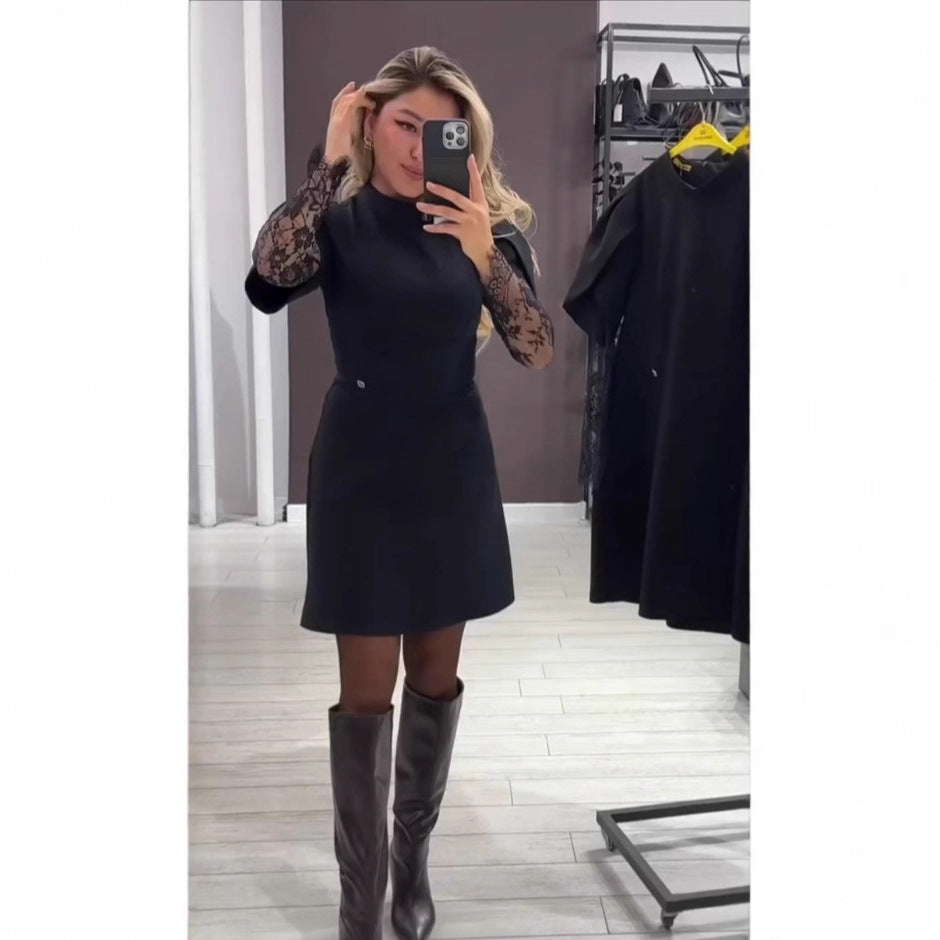 LS | Women Black Lace Sleeve Dress