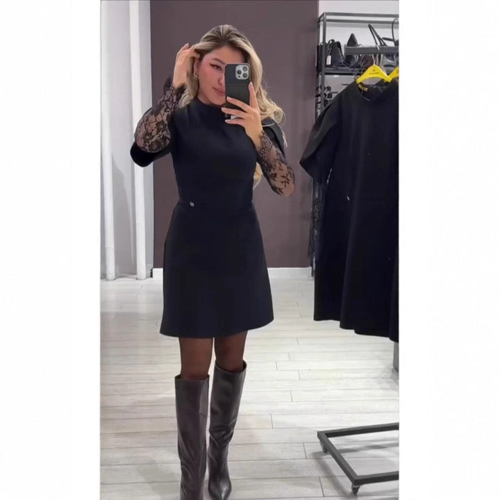 LS | Women Black Lace Sleeve Dress
