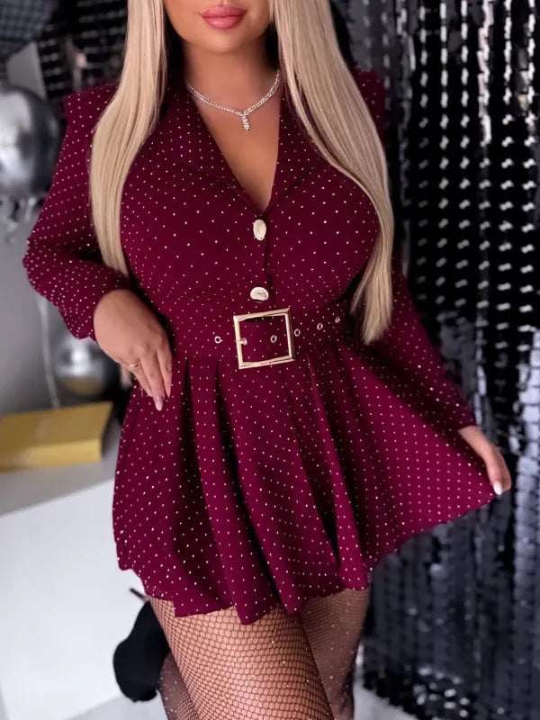 LS | Women Chic Belt Waist Mini Dress