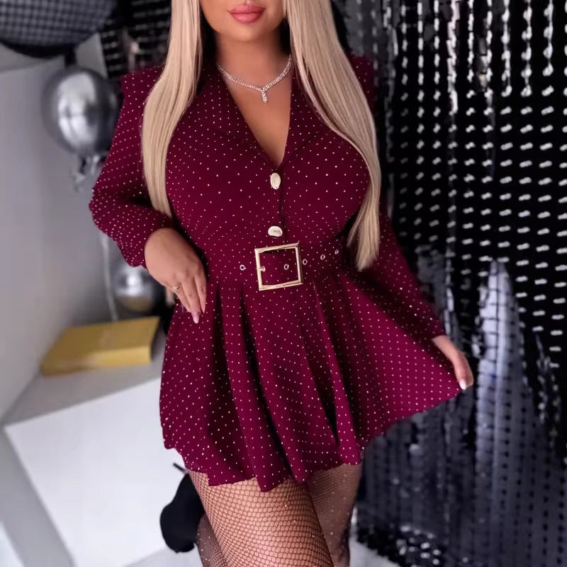 LS | Women Chic Belt Waist Mini Dress