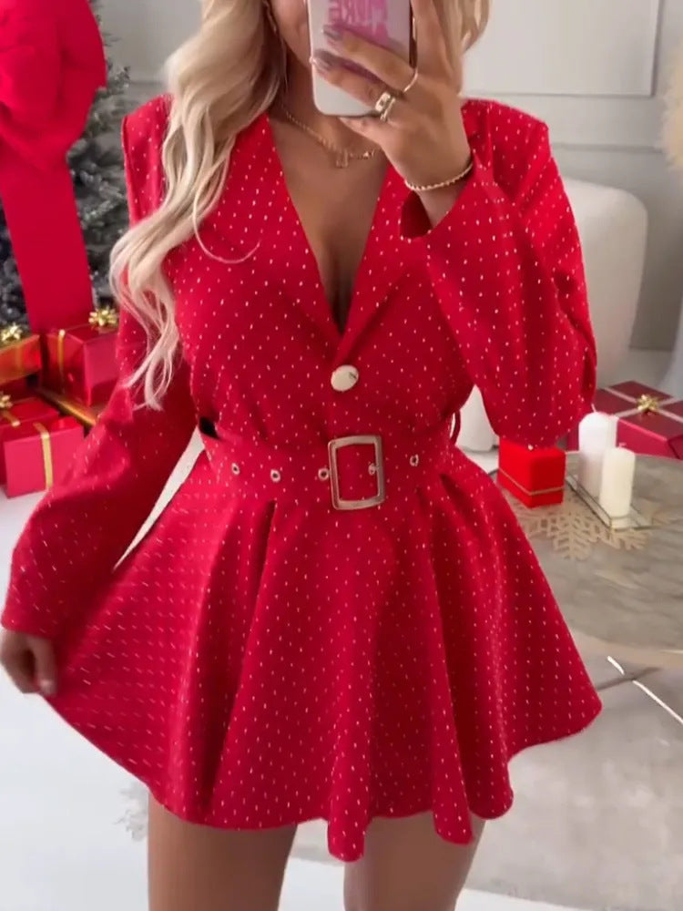 LS | Women Chic Belt Waist Mini Dress