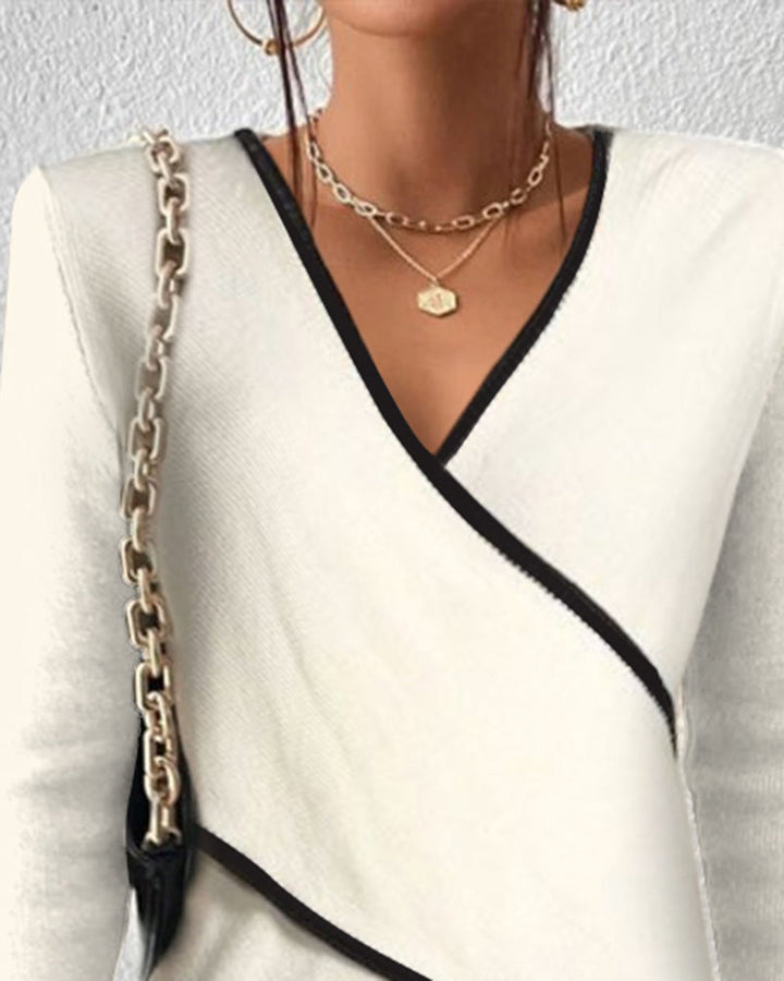 LS | Women Chic Contrast Trim Top