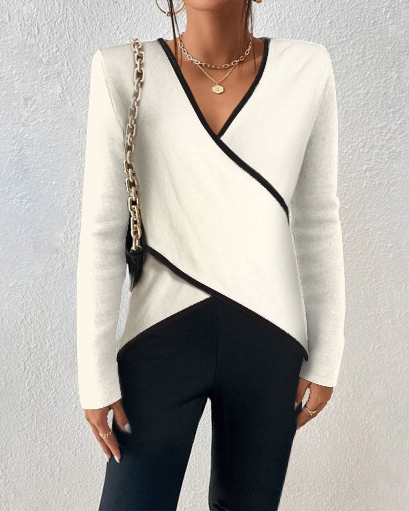 LS | Women Chic Contrast Trim Top