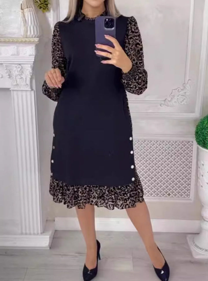 LS | Women Contrast Leopard Midi Dress