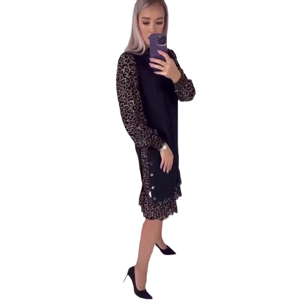 LS | Women Contrast Leopard Midi Dress