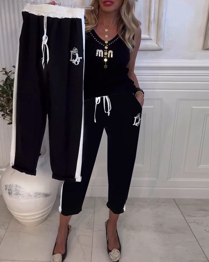 LS | Women Contrast Panel Casual Pants
