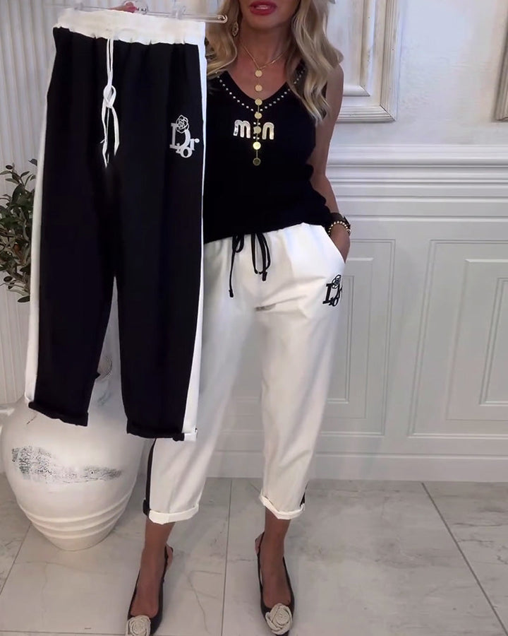 LS | Women Contrast Panel Casual Pants