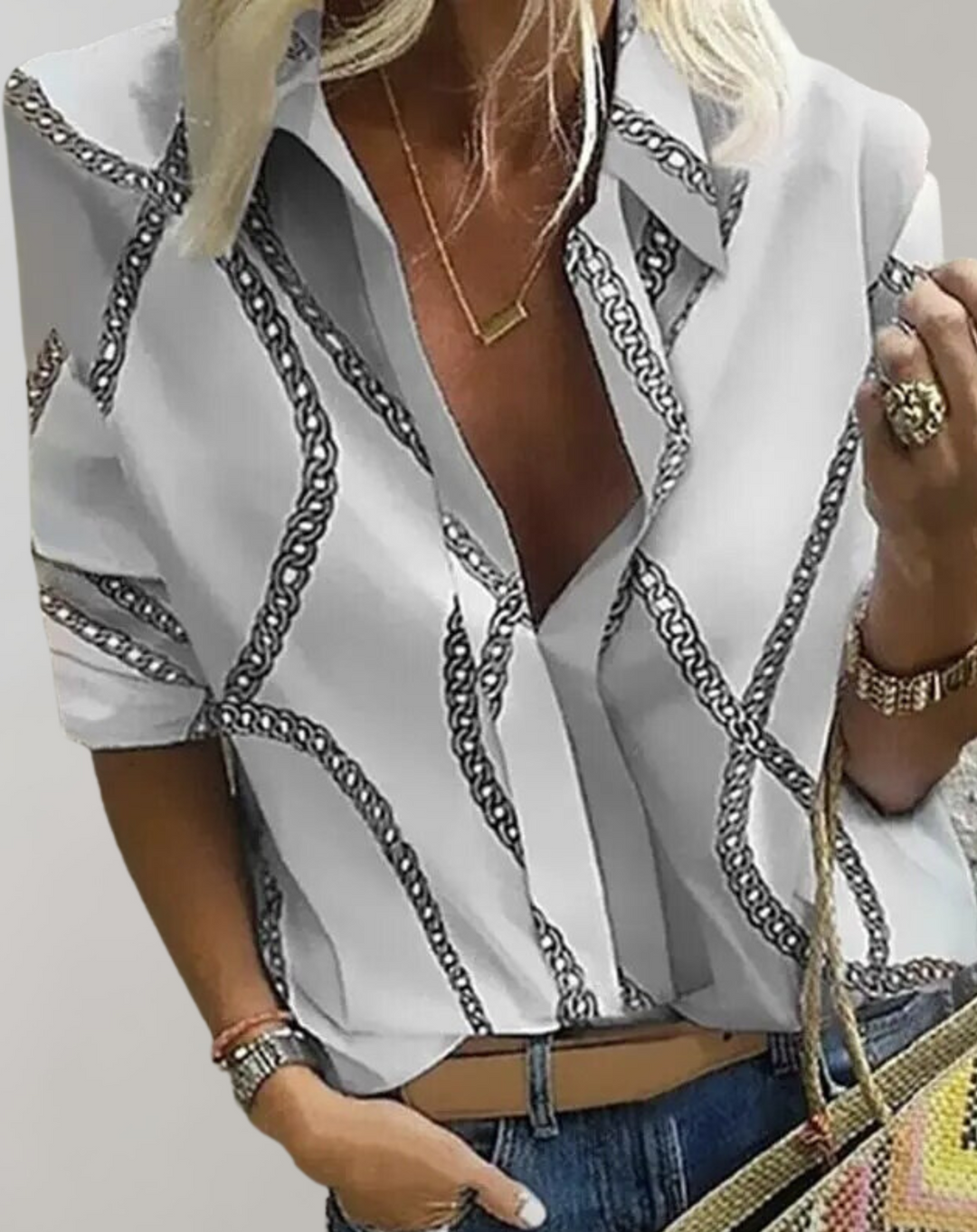 LS | Women Contrast Panel Chain Blouse
