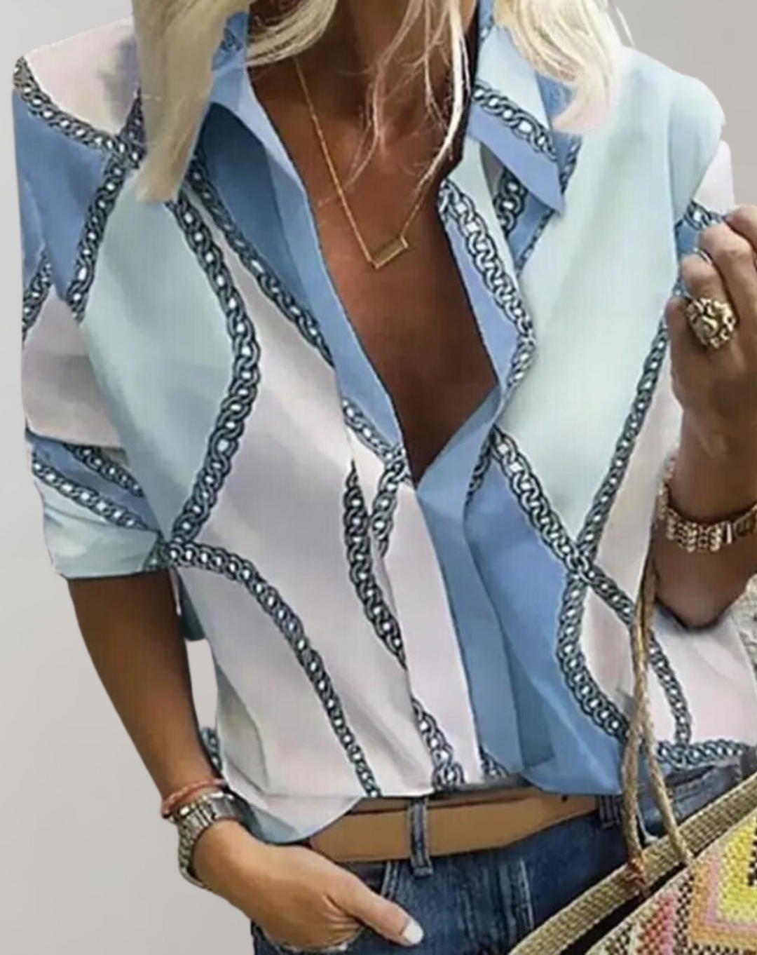 LS | Women Contrast Panel Chain Blouse