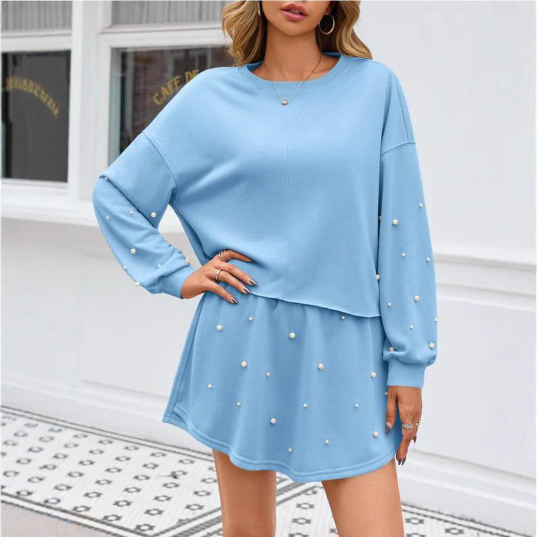 LS | Women Cute Pearl Accent Mini Dress