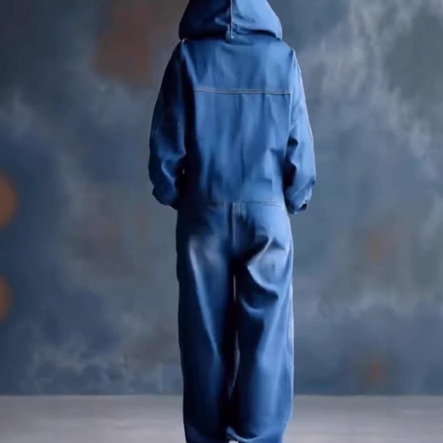 LS | Women Denim Hooded Jumpsuit