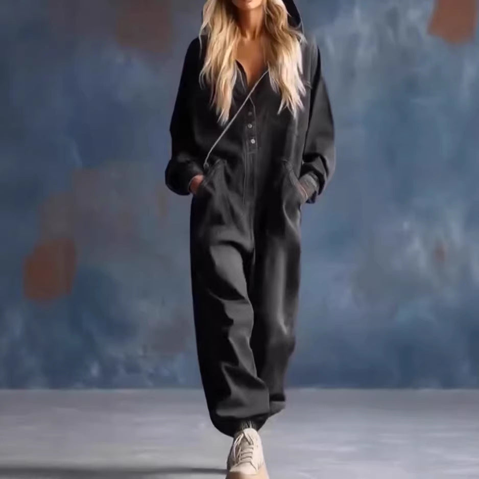 LS | Women Denim Hooded Jumpsuit