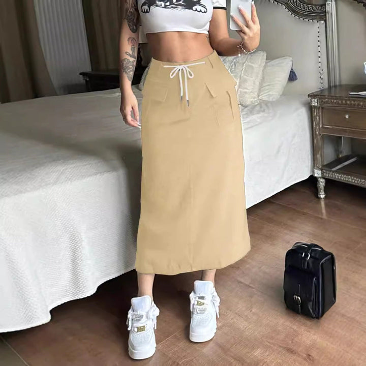 LS | Women Drawstring Waist Midi Skirt