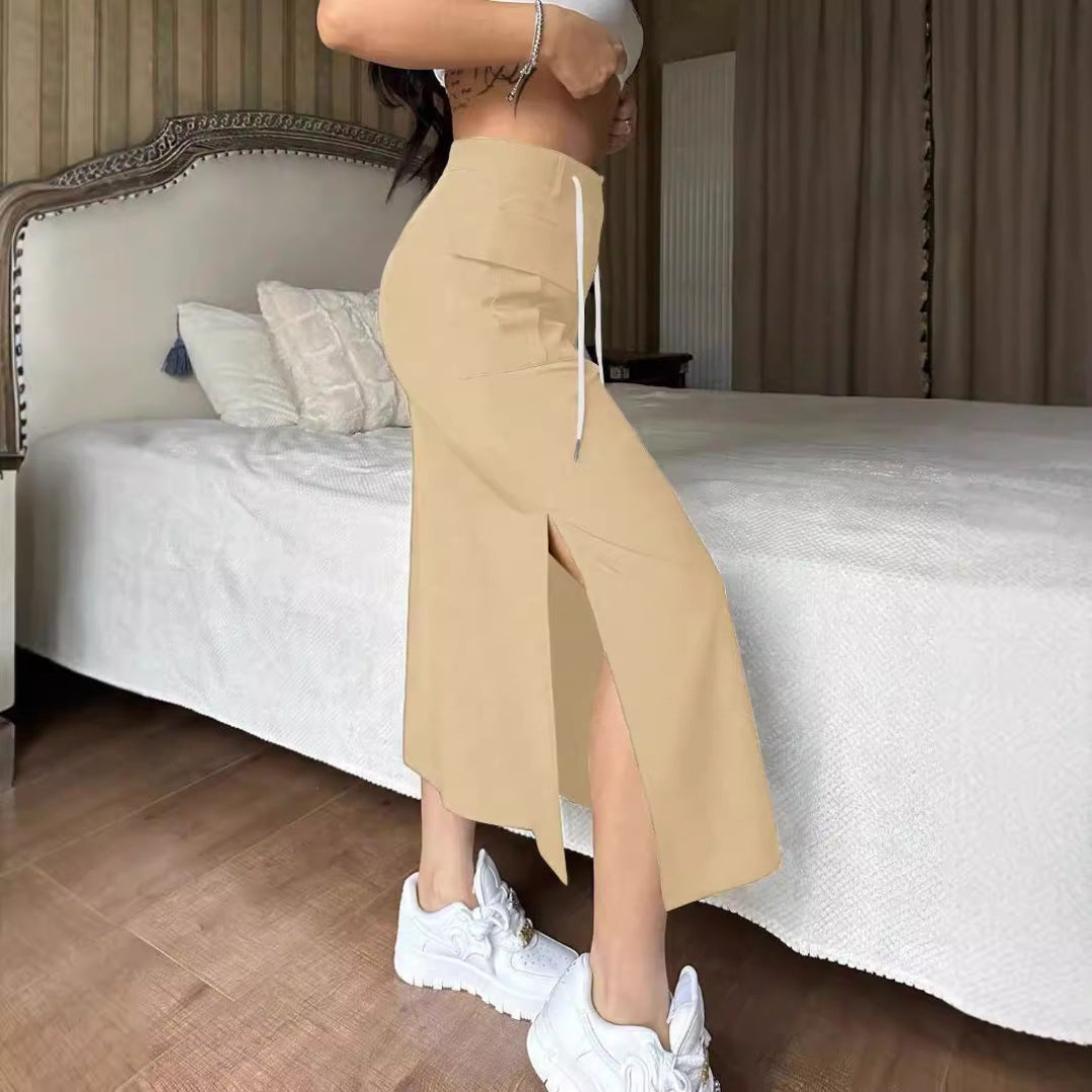 LS | Women Drawstring Waist Midi Skirt