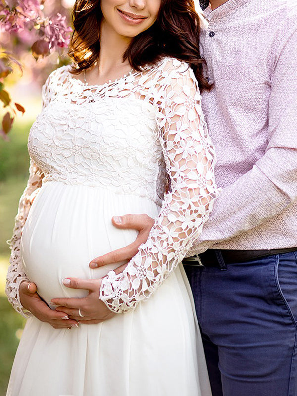 LS | Women Floral Lace Sleeve Maternity Maxi Dress